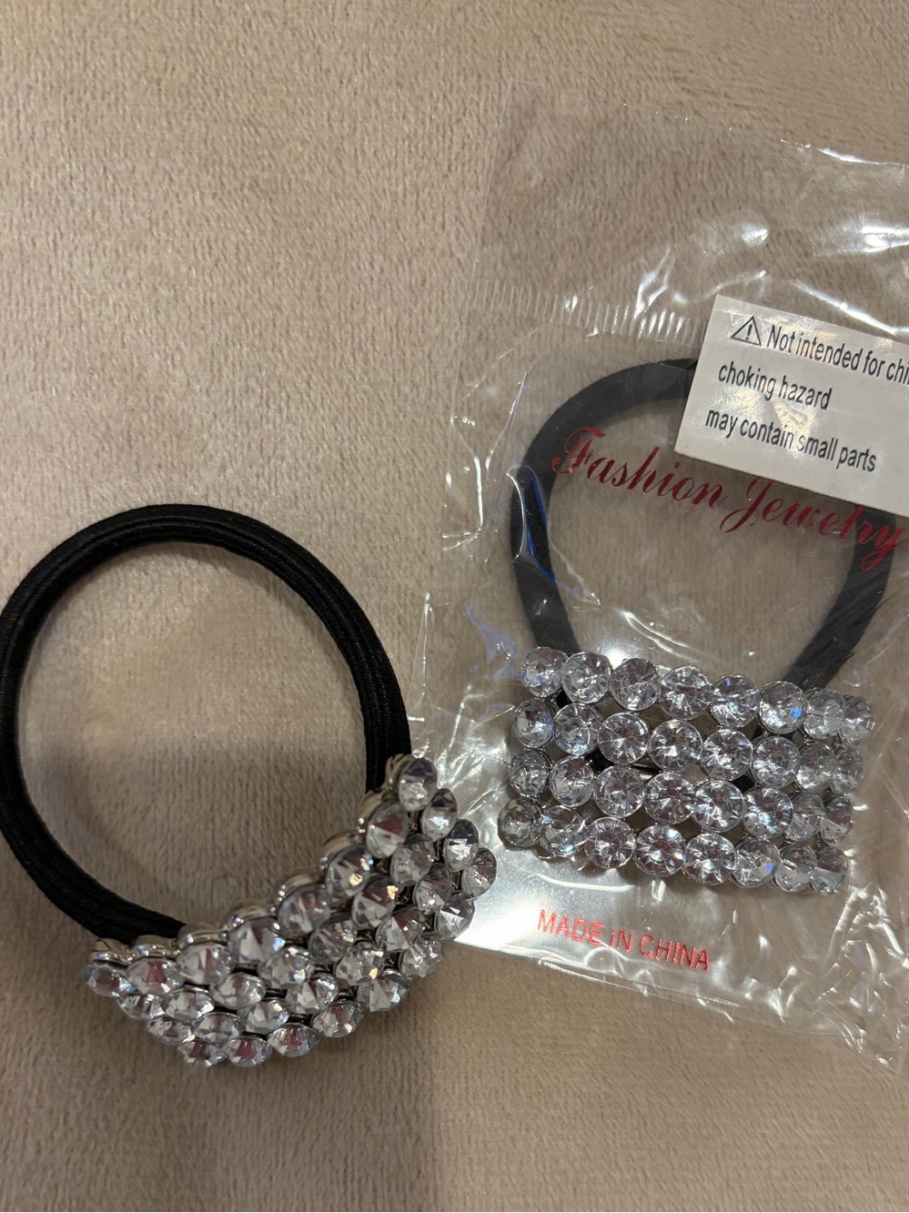 Crystal-Embellished Black Hair Ties